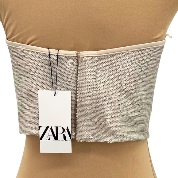Zara (Large - NWT) Champagne Sequin Corset Top - Picture 8 of 12